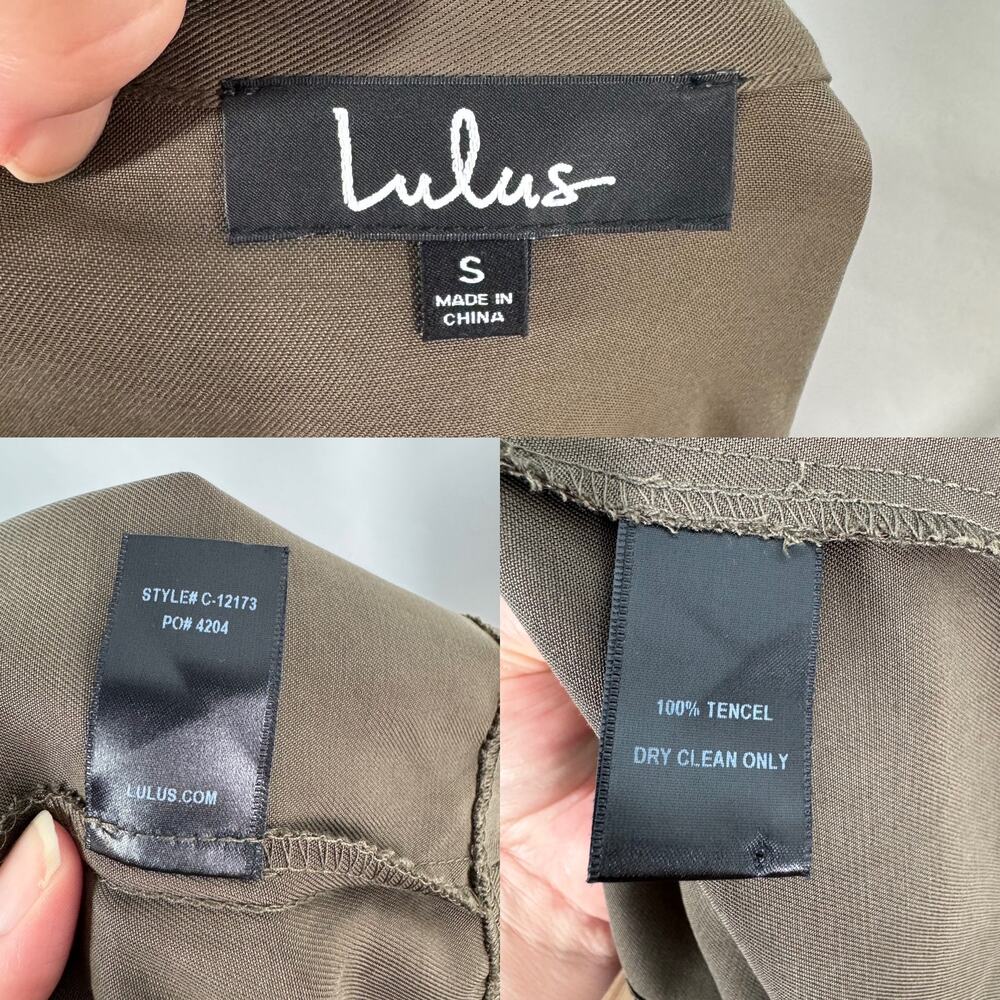 Lulu's Lucky Break Oversized Jacket Army Green Open Front Coat Preppy Size S - Picture 7 of 8